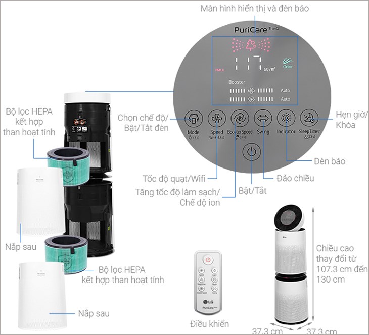 Cấu tạo của máy lọc không khí 2 tầng LG PuriCare AS10GDWH0